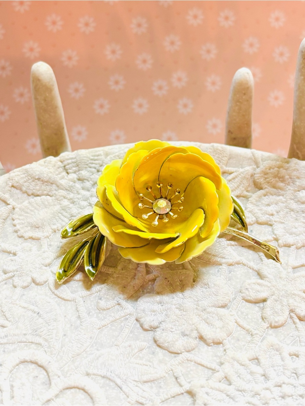 Vintage Coro Yellow Enamel Flower Brooch